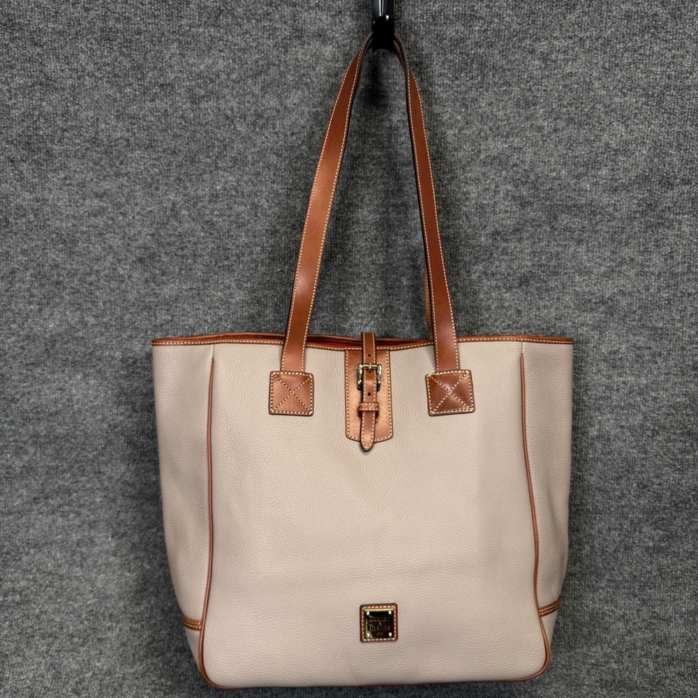 Dooney & Bourke Pebble Leather Large Buckle Tote Taupe Tan Travel Bag Purse